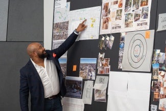 lpa staff architect pointing at diagram during sustainability workshop